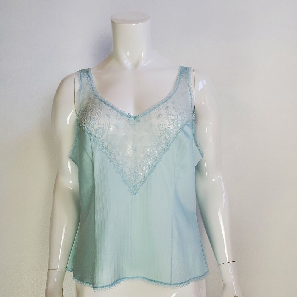 Vintage Warner's Light Blue Striped Lace Camisole